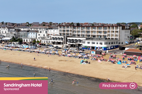 Outside view of Sandringham Hotel from the sea on the Isle of Wight