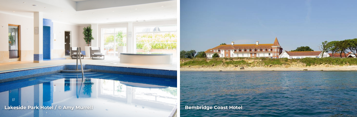 Spa at Lakeside Park Hotel & outside view of Bembridge Coast Hotel on the Isle of Wight