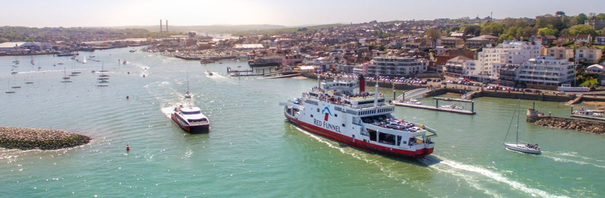 Red Funnel vehicle ferry & Red Jet travelling out of Cowes on the Isle of Wight