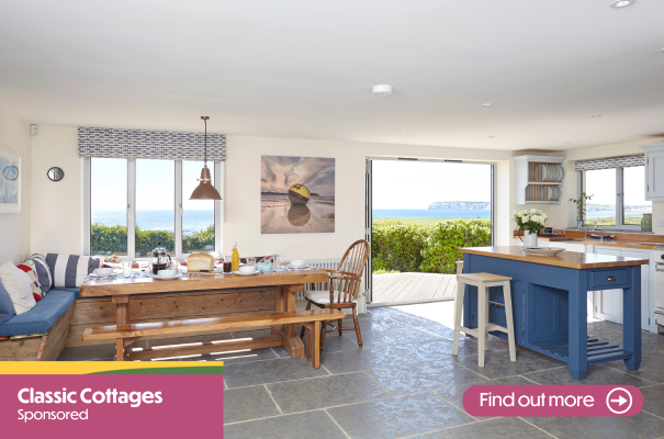 Open plan kitchen at Flackstead, Classic Cottages