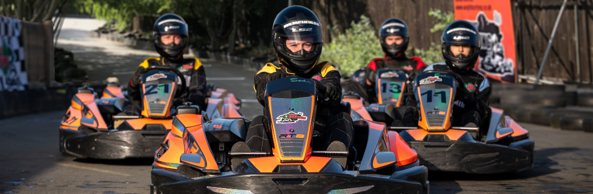 Group of people in karts at Wight Karting on the Isle of Wight