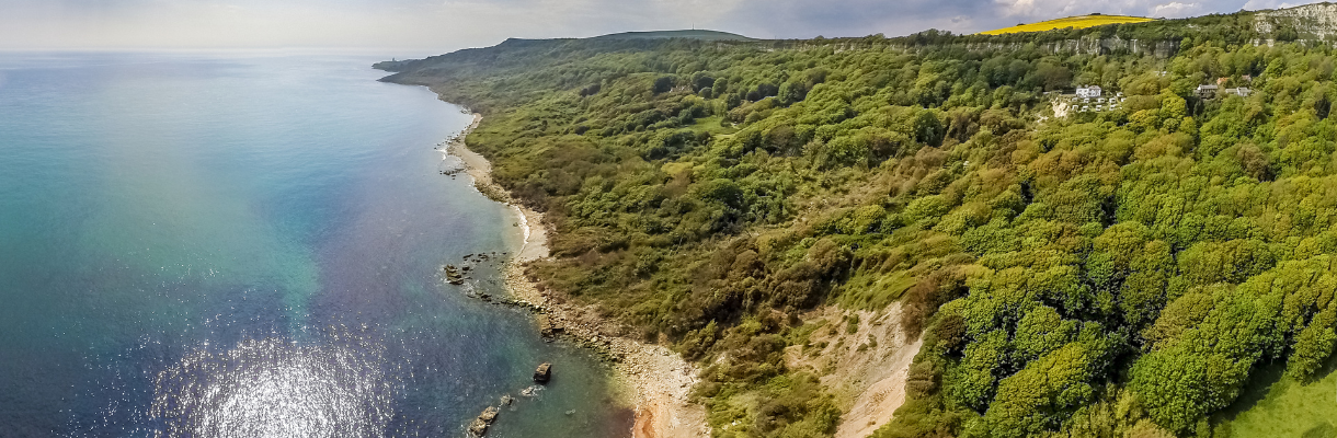 Aerial view of the coast on the Isle of Wight