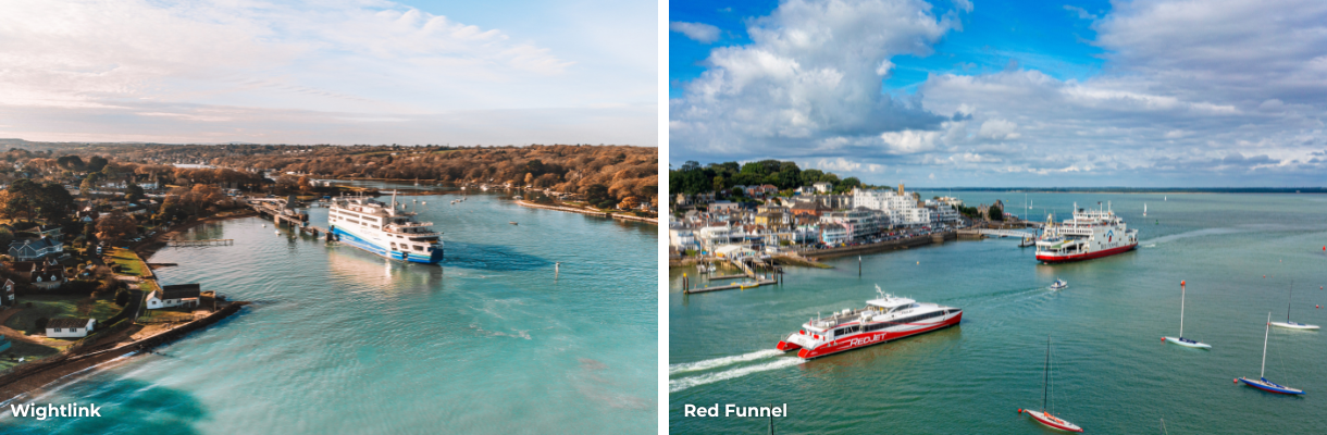 Wightlink ferry and Red Funnel ferries to the Isle of Wight