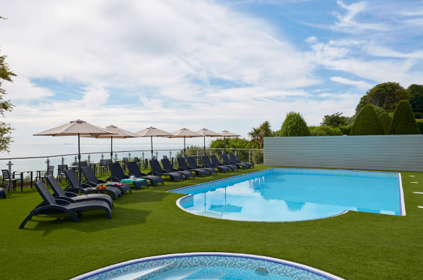 Outside swimming pool at Luccombe Hall Hotel on the Isle of Wight